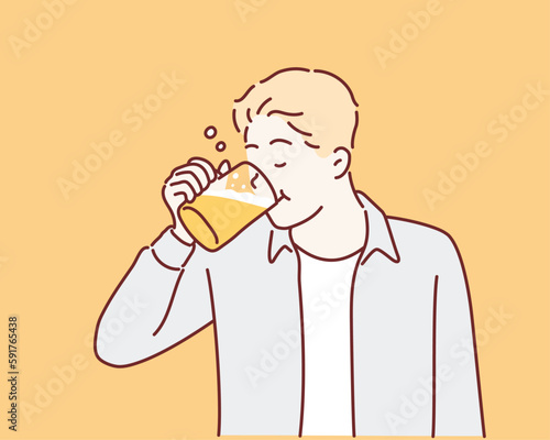 Man drinking beer. Hand drawn style vector design illustrations.