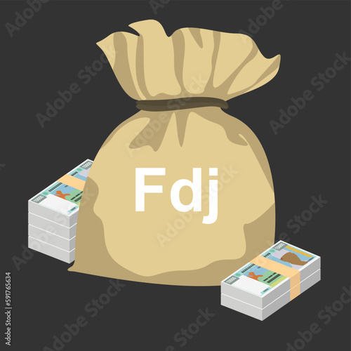 Djibouti Franc Vector Illustration. East African money set bundle banknotes. Money bag 10000 DJF. Flat style. Isolated on white background. Simple minimal design. photo