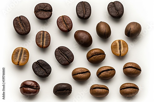 different types of coffee beans in a colorful arrangement. Generative AI photo