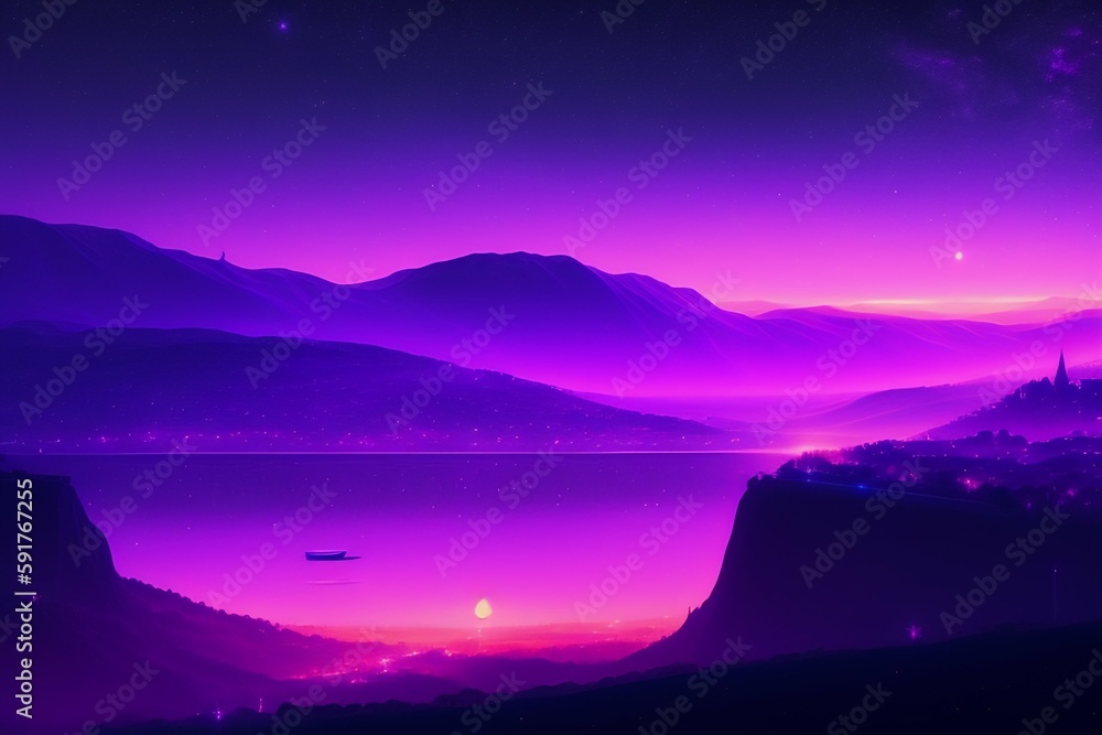 Beautiful purple starry night illustration, Belgrade Serbia, 4k light dust art concept generative ai Beautiful purple starry night illustration, Belgrade Serbia, 4k light dust art concept generative ai