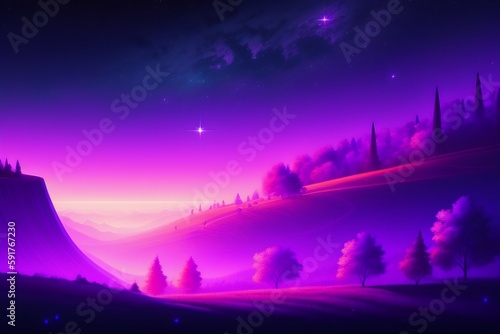 Beautiful purple starry night illustration, Belgrade Serbia, 4k light dust art concept generative ai