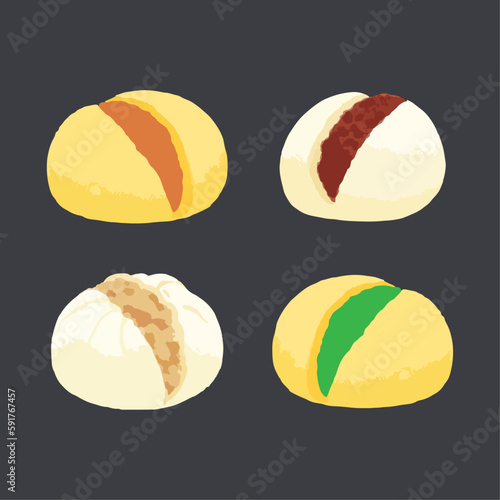 Chinese steamed meat bun. Hand drawn watercolor vector illustration