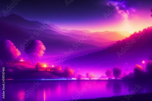 Beautiful purple starry night illustration, Belgrade Serbia, 4k light dust art concept generative ai