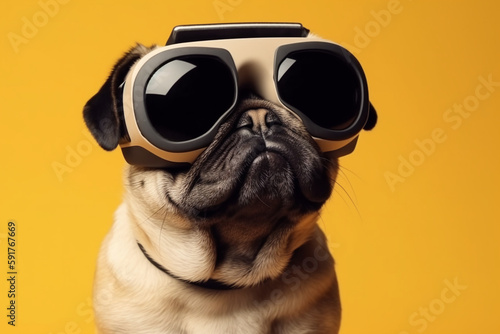 Dog in vr glasses. Generative ai © Vika art