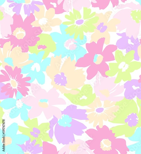 Vintage floral background. Floral pattern with small pastel color flowers . Seamless pattern for design and fashion prints. Ditsy style. Stock illustration.