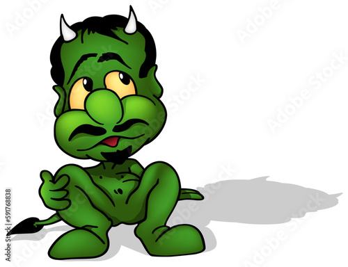 Funny Green Devil with Yell...