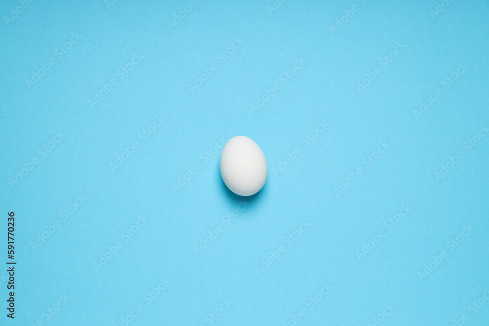 White egg on blue background, space for text White egg on blue background, space for text