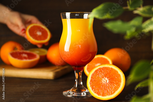 Orange cocktail, concept of fresh delicious summer citrus cocktail