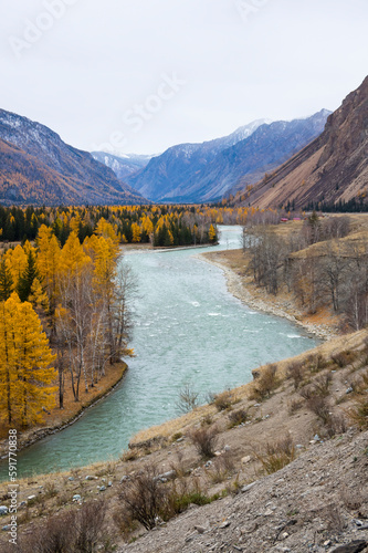 View of river Katun in Altay mountains in the autumn © gumbao