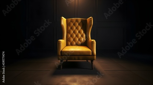 Yellow leather chair in the room. Generative AI