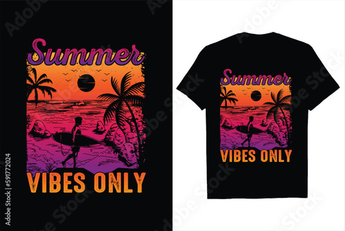 Summer Vibes  Only, Retro t shirt Design Template, 