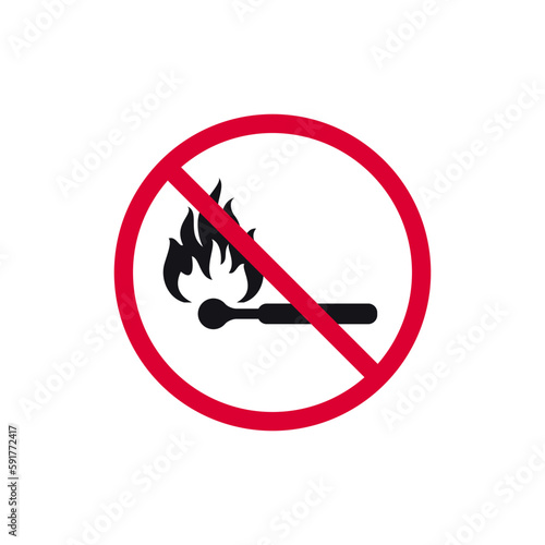 No fire match prohibited sign, forbidden modern round sticker, vector illustration.