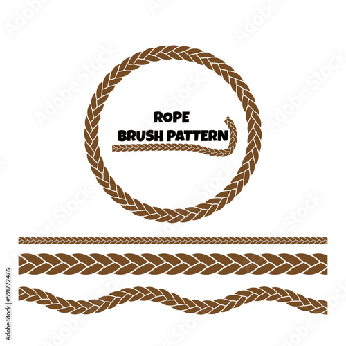 Rope brushes set. Rope frame design elements. Seamless marine rope texture for decoration