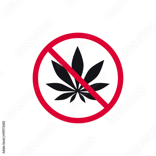 No marijuana prohibited sign, forbidden modern round sticker, vector illustration.