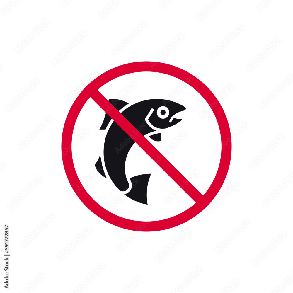 No fishing prohibited sign, forbidden modern round sticker, vector illustration. No fishing prohibited sign, forbidden modern round sticker, vector illustration.