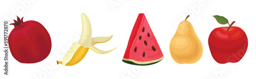 Ripe and Fresh Fruits Isolated on White Background Vector Set