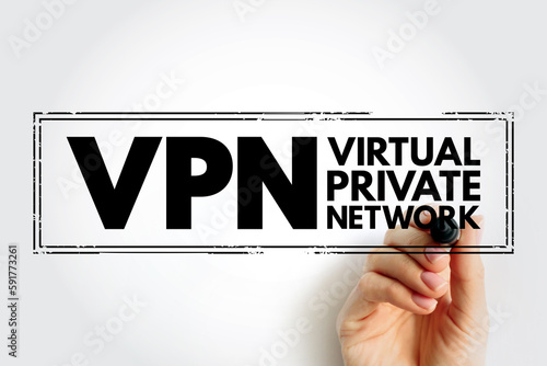 VPN Virtual Private Network - encrypted connection over the Internet from a device to a network, acronym text stamp concept background