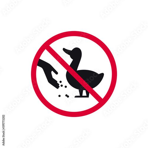 Do not feed birds prohibited sign, forbidden modern round sticker, vector illustration.