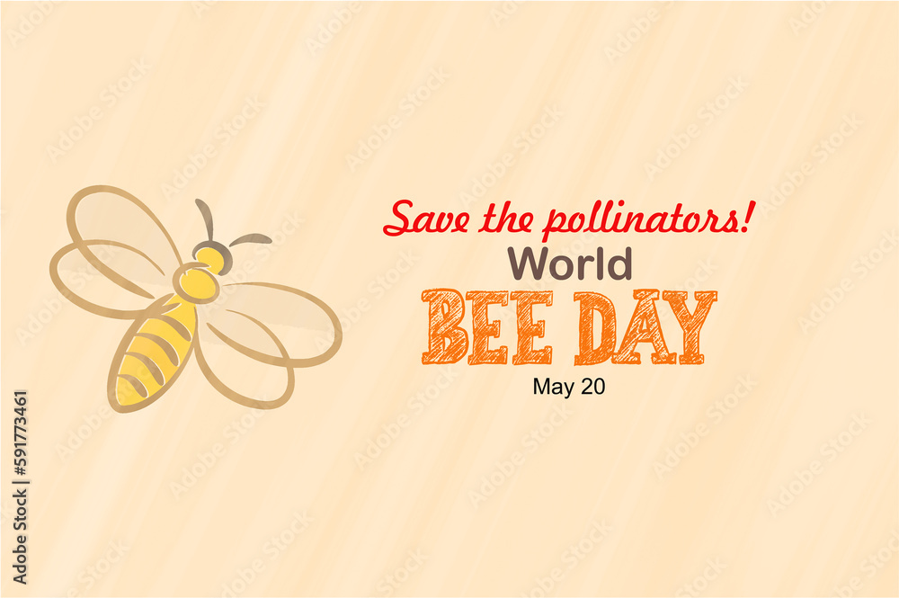 Save the pollinators. World Bee Day, May 20 Banner. Flat bee and ...