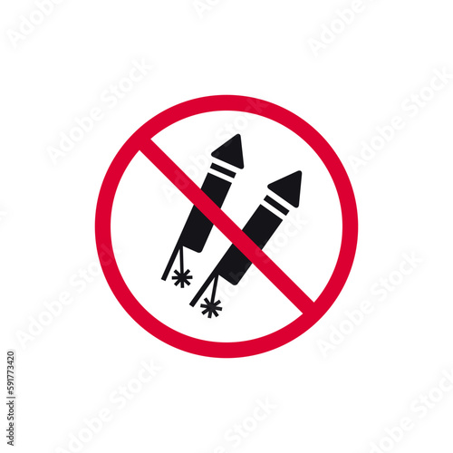 No fireworks prohibited sign, forbidden firecrackers symbol, vector illustration.