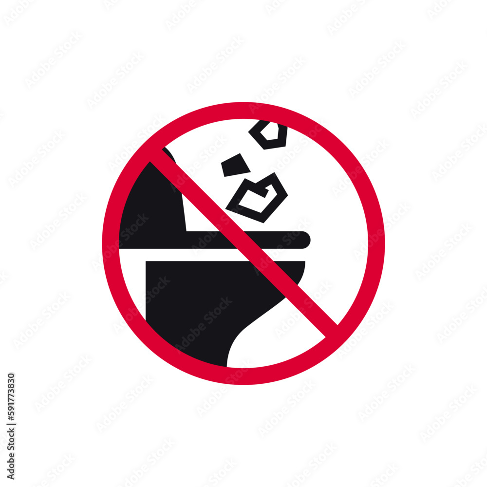 Do not throw paper prohibited sign, no trash forbidden modern round sticker, vector illustration. Do not throw paper prohibited sign, no trash forbidden modern round sticker, vector illustration.