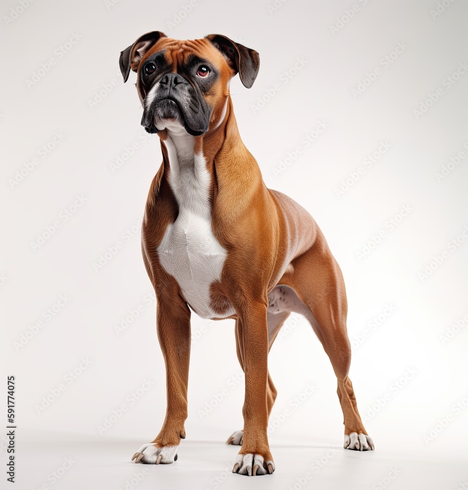 Beautiful and elegant boxer dog on white background, strong and loyal dog. Generative AI Beautiful and elegant boxer dog on white background, strong and loyal dog. Generative AI