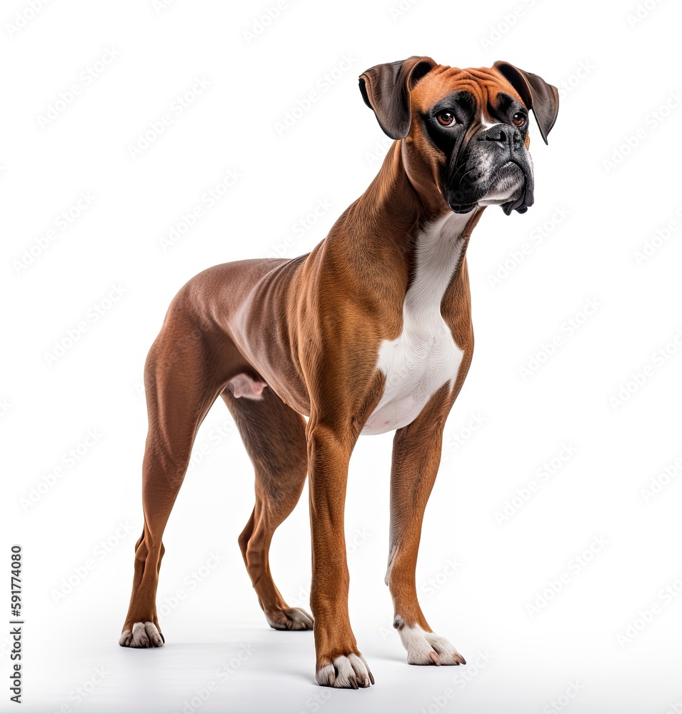 Beautiful and elegant boxer dog on white background, strong and loyal dog. Generative AI Beautiful and elegant boxer dog on white background, strong and loyal dog. Generative AI
