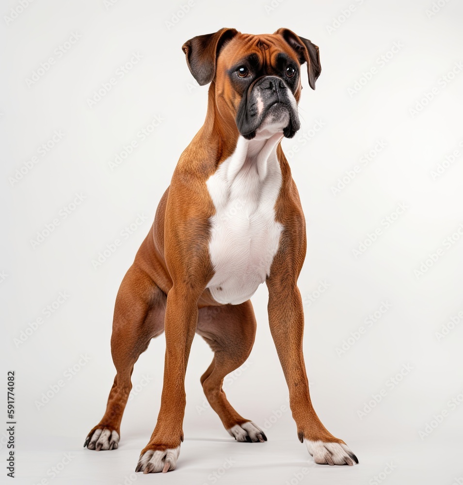 Beautiful and elegant boxer dog on white background, strong and loyal dog. Generative AI Beautiful and elegant boxer dog on white background, strong and loyal dog. Generative AI