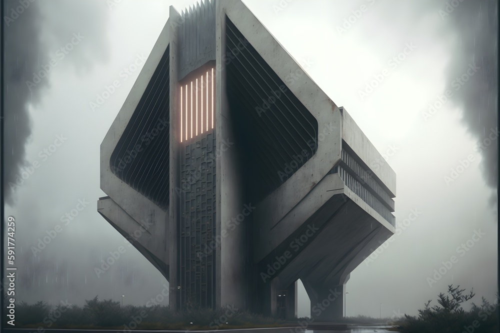 Harsh Building Design harp shaped harp inspired brutalist architecture style building big ...