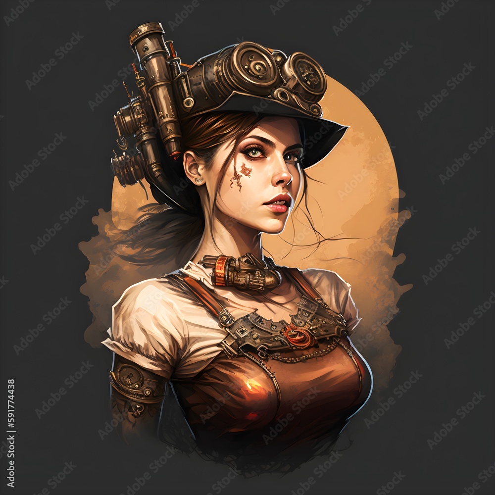 Steampunk Pin Up Girl 5 Professional Tshirt Design4 Trendy Modern Memorable Vector Graphics 6157