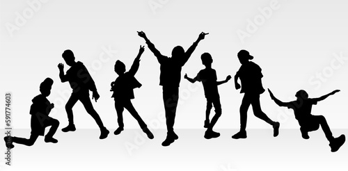 Boys dancing silhouettes vector illustration