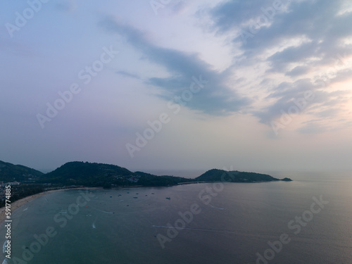aerial panorama view beautiful sunset The beautiful sky reflects on the sea.scenery sunset at Patong Beach, Phuket used to be one of the top tourist destinations in the world..sky sunset background