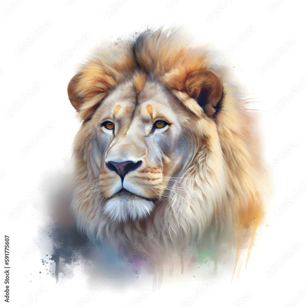 Watercolor Lion Animal Illustration Isolated on White Background.
