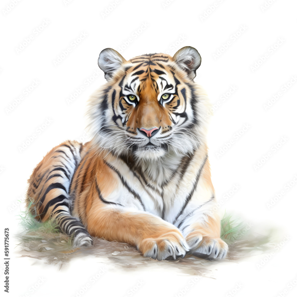 Watercolor Tiger Animal Illustration Isolated on White Background.