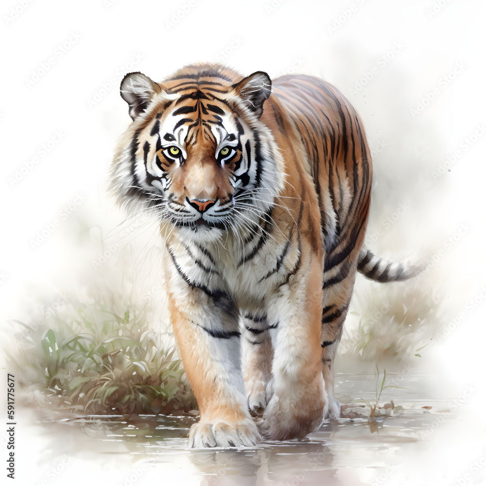Obraz premium Watercolor Tiger Animal Illustration Isolated on White Background.