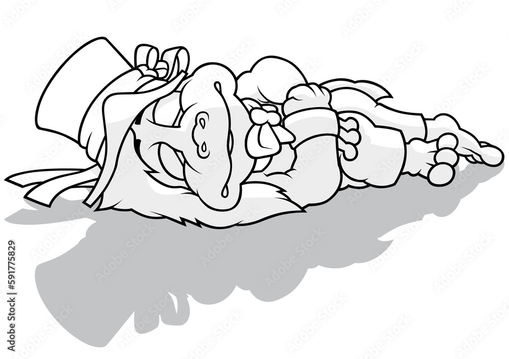 Drawing of a Waterman Sleeping on the Ground Wearing a Hat with Ribbons Drawing of a Waterman Sleeping on the Ground Wearing a Hat with Ribbons