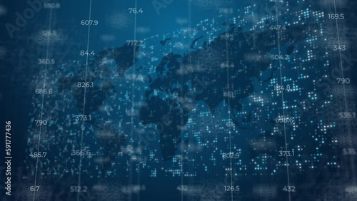 Wallpaper Mural Electronic scoreboard with changing numbers on blue background of world map and flashing dots. Looped motion graphics. Torontodigital.ca