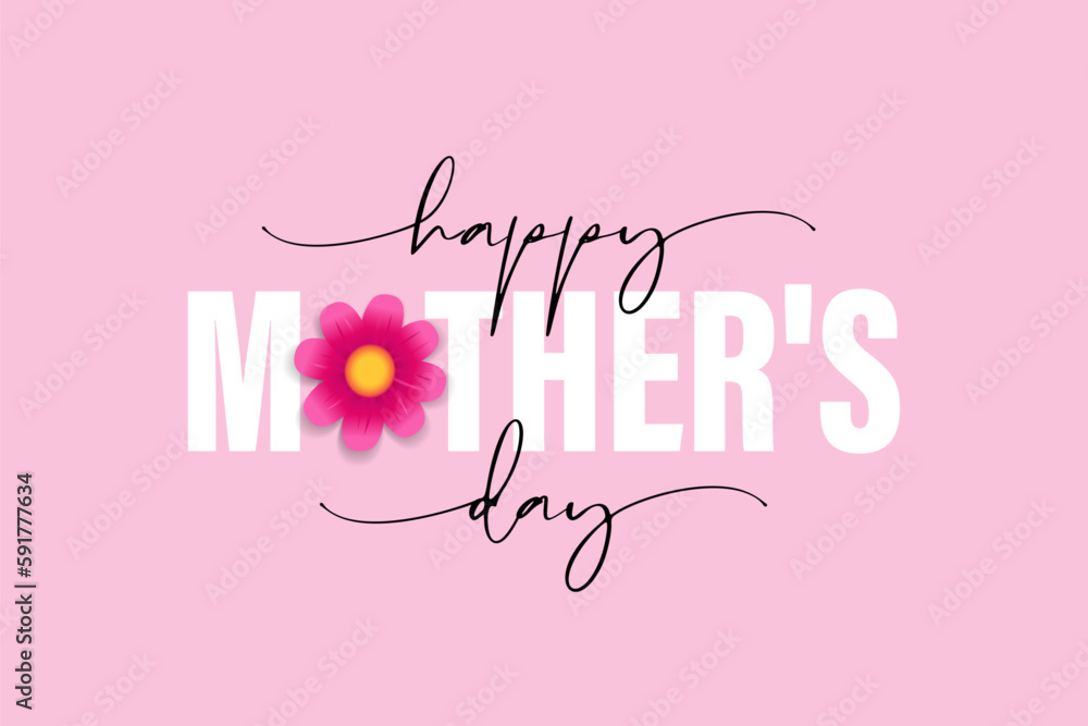Happy Mothers day elegant calligraphy and flower. Mother's Day typography with beautiful flower for holiday card or poster. Vector illustration - obrazy, fototapety, plakaty 