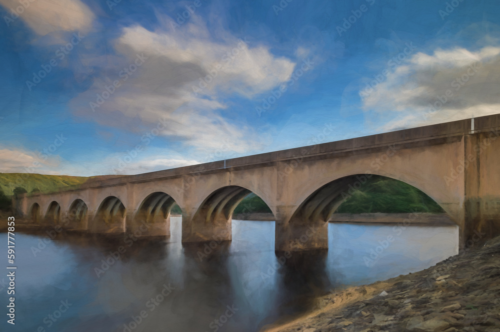 Fototapeta premium Digital painting of Ladybower Reservoir in the Upper Derwent Valley.