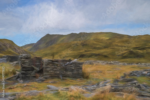 Wallpaper Mural Digital painting of Cwmorthin Slate Quarry at Blaenau Ffestiniog Torontodigital.ca