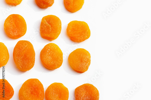 Dried apricots on white background.