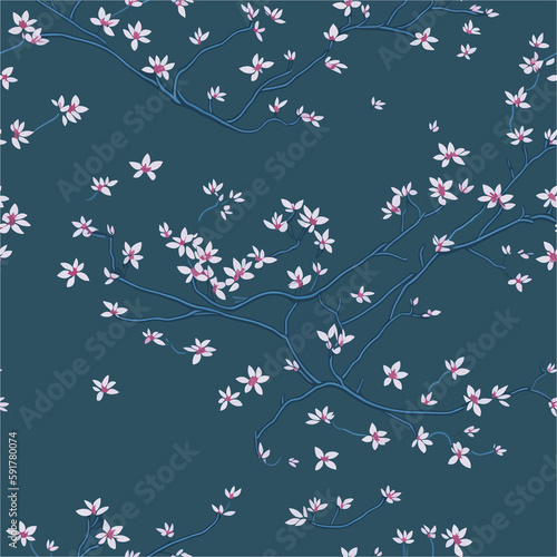 blue seamless pattern with flowers