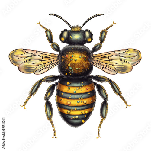 detailed honey bee filled with pollen illustration