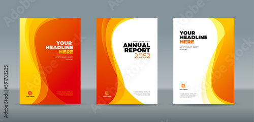 Abstract curve shape on yellow red and white color background - A4 size book cover template for annual report, magazine, booklet, proposal, portfolio, brochure, poster