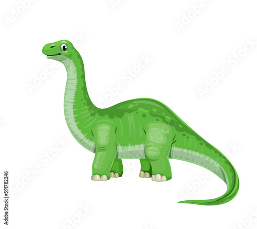 Cartoon Brontosaurus dinosaur character. Paleontology reptile  Jurassic era lizard isolated vector cute mascot. Extinct reptile  prehistoric animal or herbivore dinosaur funny personage with long neck