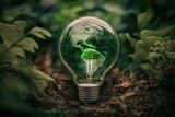 The green world map inside light bulb that represents green energy Renewable energy that is important to the world. Environmental protection, renewable, sustainable energy sources, Generative AI