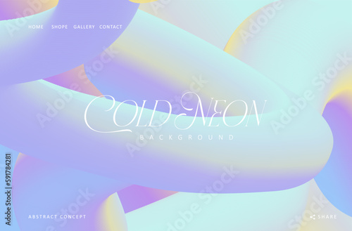 Abstract geometric landing page with smooth gradient shapes. Web banner design in blue neon colors vector illustration. Rounded gradient blobs for header, background, poster