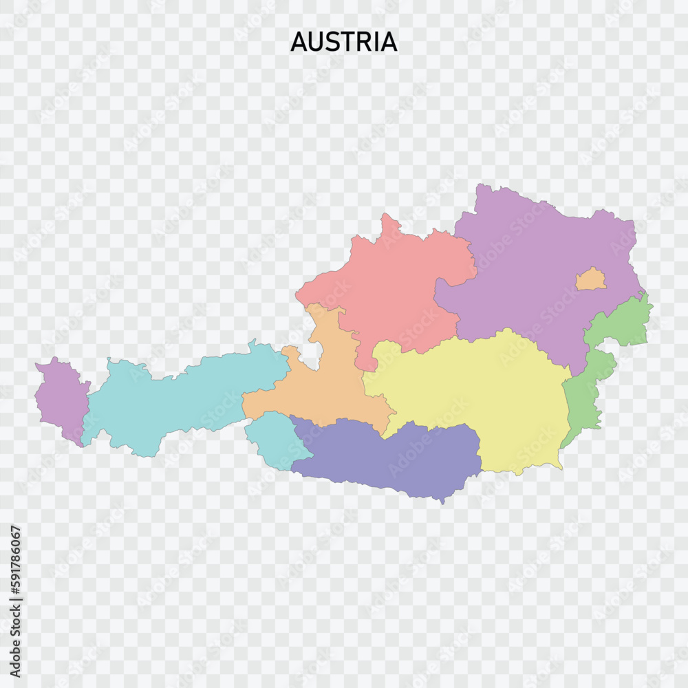 Isolated colored map of Austria