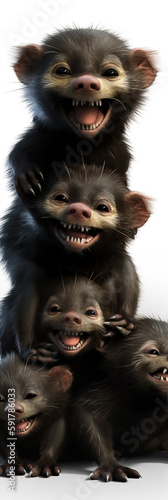 Super Cute Adorkable Fluffy Tasmanian Devil Sitting On Each Other In Shape Of Assorted Stack Generative Ai Digital Illustration Part#300323