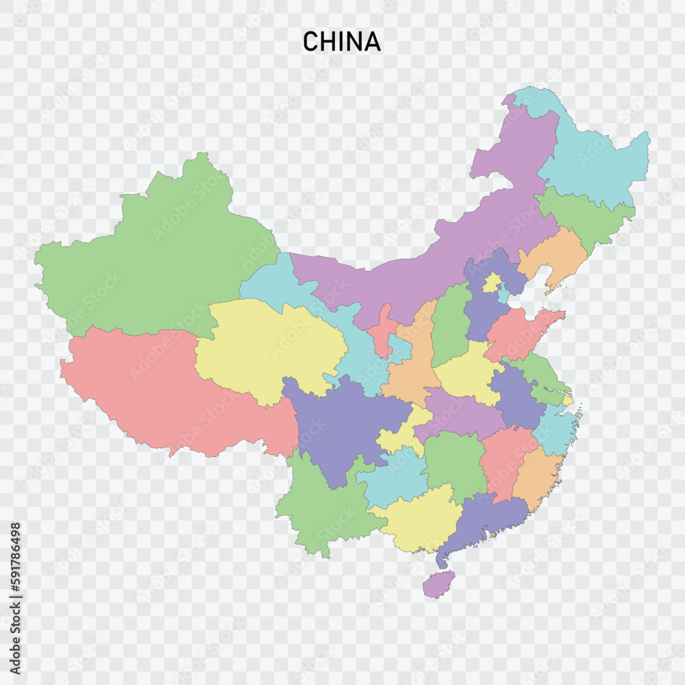 Isolated colored map of China Isolated colored map of China